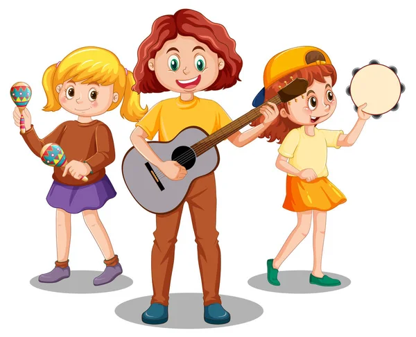 Bambini Banda Musicale Cartone Animato Personaggio Illustrazione — Vettoriale Stock