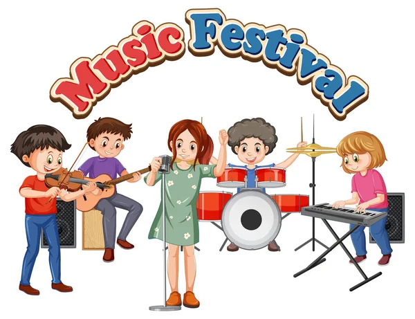 Texto Del Festival Música Con Ilustración Bandas Música Para Niños — Vector de stock