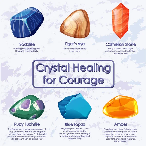 Healing Crystals Courage Collection Illustration — Stock Vector