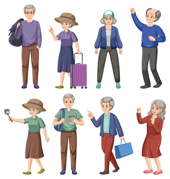 Συλλογή Από Χαρακτήρες Ηλικιωμένων Εικονογράφηση — Διανυσματικό Αρχείο