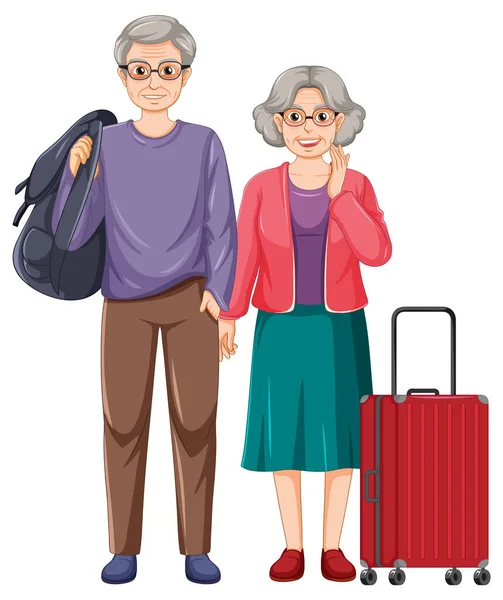 Ilustrasi Perjalanan Pasangan Senior Yang Bahagia - Stok Vektor