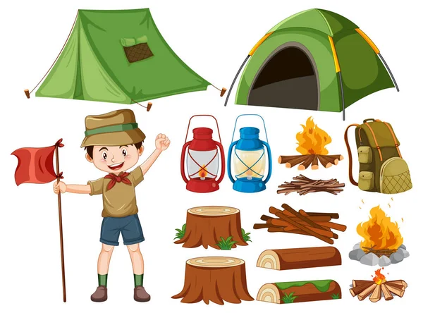 Uppsättning Campingföremål Illustration — Stock vektor