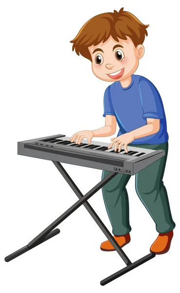 Pojke Spelar Elektriska Tangentbord Piano Vektor Illustration — Stock vektor
