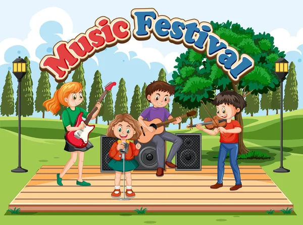 Παιδική Μουσική Μπάντα Στο Πάρκο Εικονογράφηση — Διανυσματικό Αρχείο