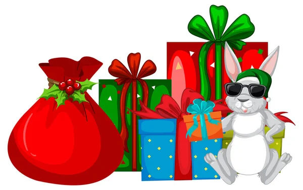 Coniglio Con Illustrazione Regalo Natale — Vettoriale Stock