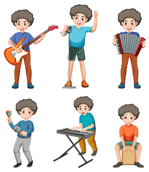Conjunto Crianças Tocando Diferentes Instrumentos Musicais Ilustração —  Vetores de Stock