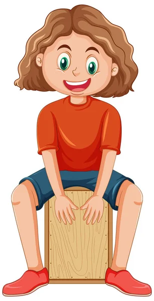 Mädchen Spielt Cajon Drum Vektor Illustration — Stockvektor