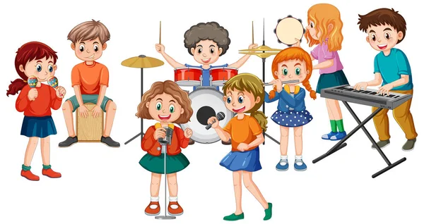 Dzieci Gra Ilustracja Instrumentów Muzycznych — Wektor stockowy