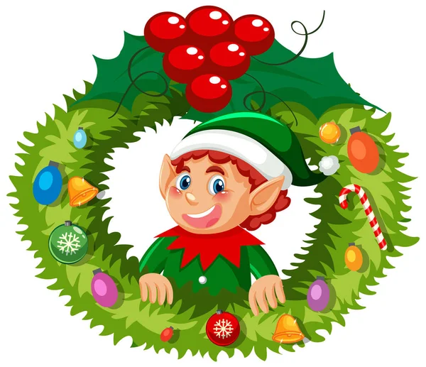Çizgi Film Tarzında Elf Noel Çelengi — Stok Vektör