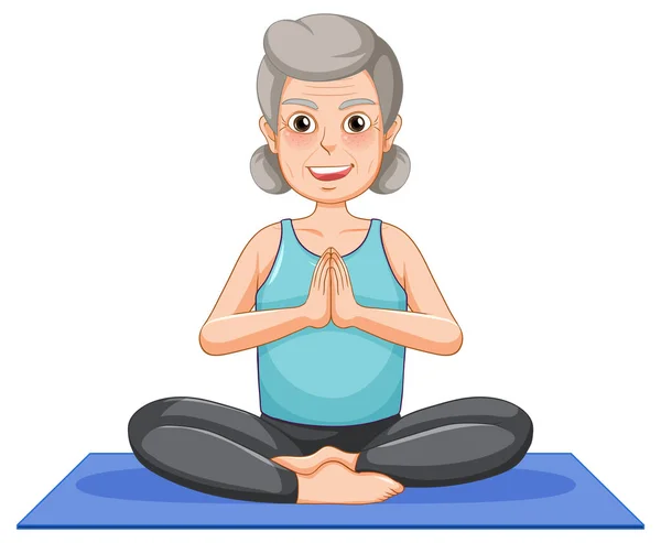 Yoga Illüstrasyonu Yapan Aktif Yaşlı Kadın — Stok Vektör