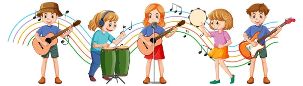 Dzieci Muzyka Zespół Kreskówka Postać Ilustracja — Wektor stockowy