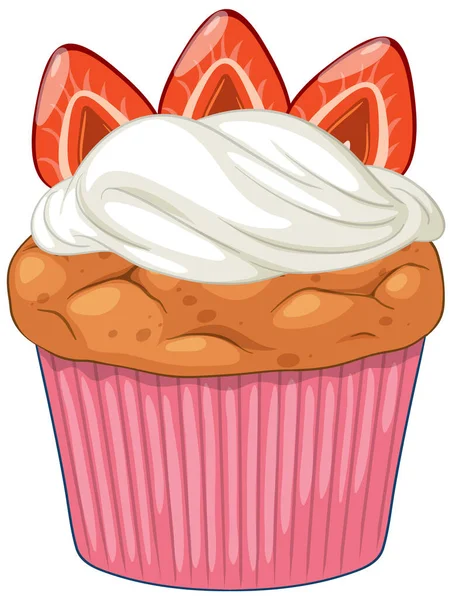 孤立したおいしいイチゴカップケーキイラスト — ストックベクタ
