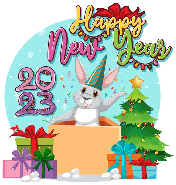 Καλή Χρονιά Banner Σχεδιασμός Χαριτωμένο Κουνέλι Εικονογράφηση — Διανυσματικό Αρχείο