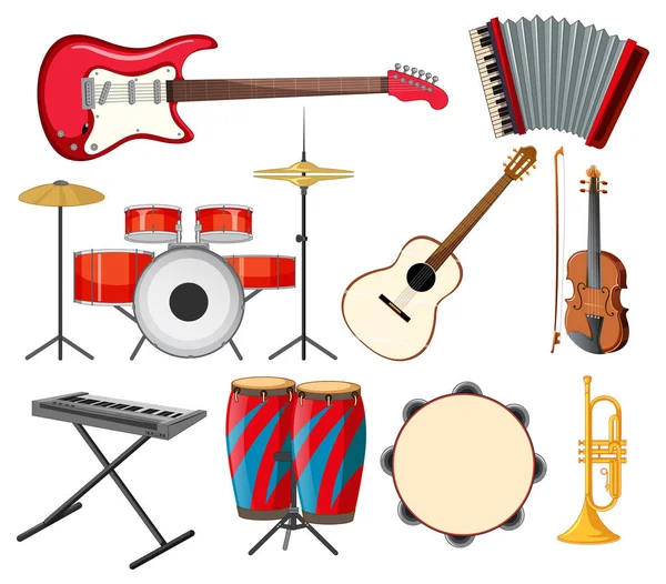 Conjunto Vários Instrumentos Musicais Ilustração —  Vetores de Stock