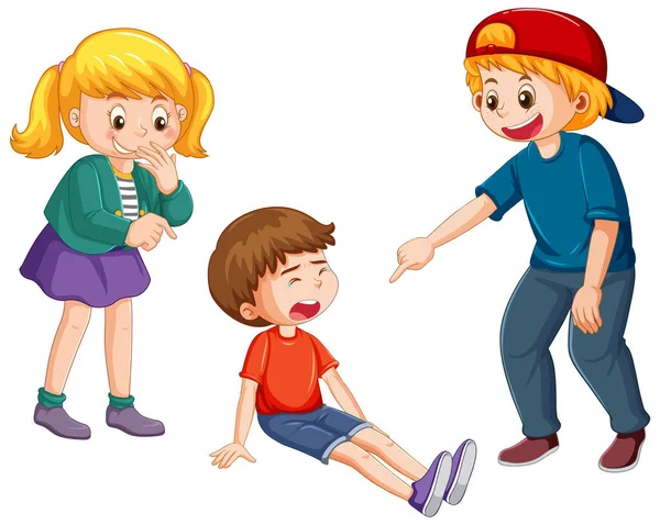Malého Chlapce Šikanují Jeho Přátelé Ilustrace — Stockový vektor