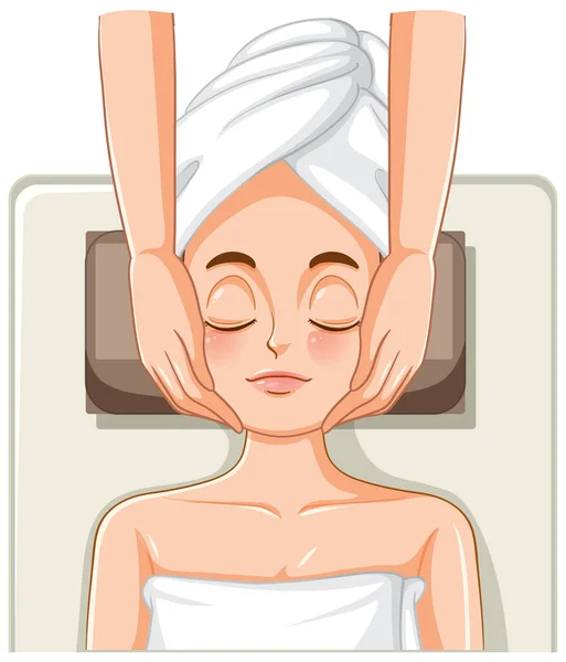 Femme Obtient Visage Massage Spa Illustration — Image vectorielle