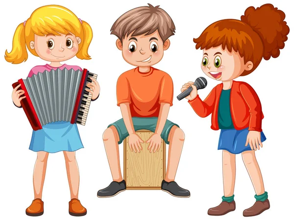 Kids Music Band Cartoon Illustration — Stockový vektor