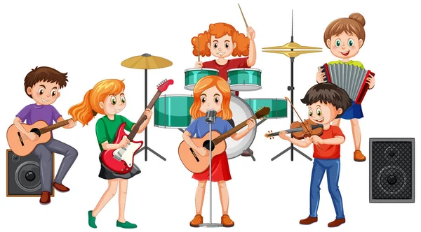 Illusztráció Hangszeren Játszó Gyermekek — Stock Vector