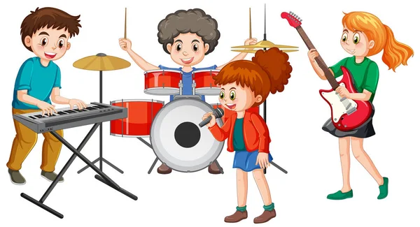 Dzieci Bawiące Się Różnych Instrumentów Muzycznych Ilustracji — Wektor stockowy