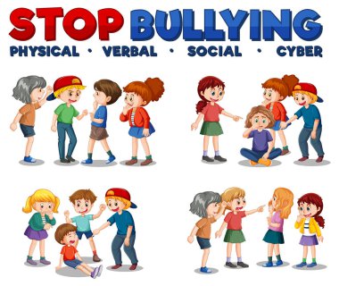 Bullying kids cartoon characters set illustration