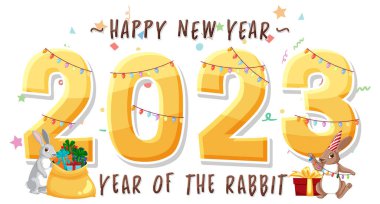 Sancak tasarımı illüstrasyonu için Mutlu yıllar 2023 metni