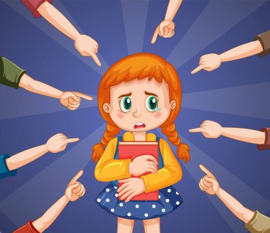 Sad girl surrounded by pointing fingers illustration