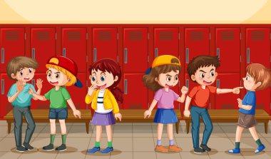 School bullying with student cartoon characters illustration