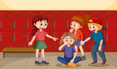 School bullying with student cartoon characters illustration