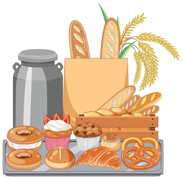 Pão Produtos Pastelaria Ilustração — Vetor de Stock