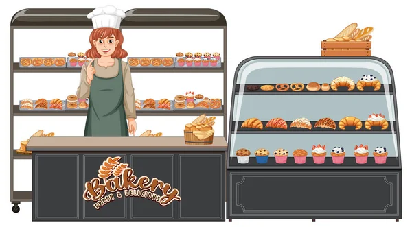 Showcase Roti Dengan Ilustrasi Kontra - Stok Vektor