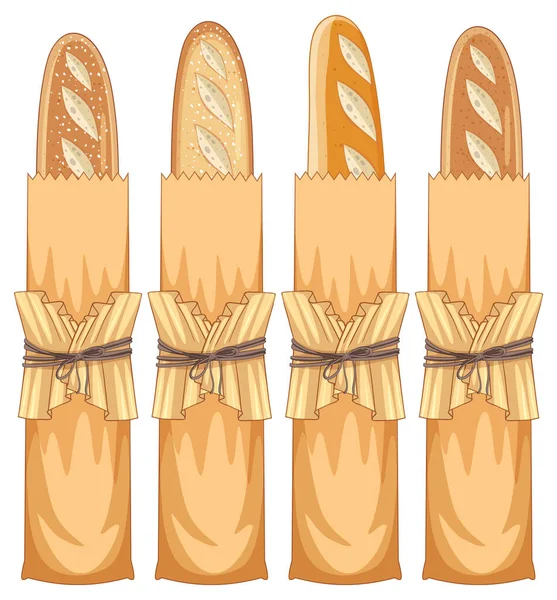 Pão Baguete Papel Ilustração Saco — Vetor de Stock