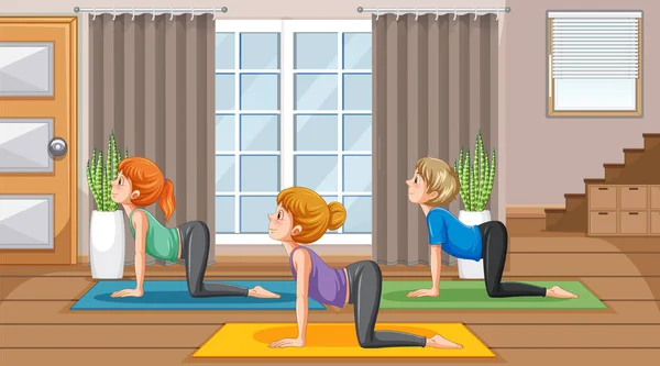 Yoga Meditasyon Örnekleri Uygulayan Insanlar — Stok Vektör