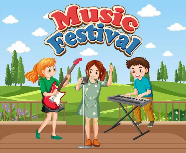 Kids Musik Band Park Illustration — Stock vektor