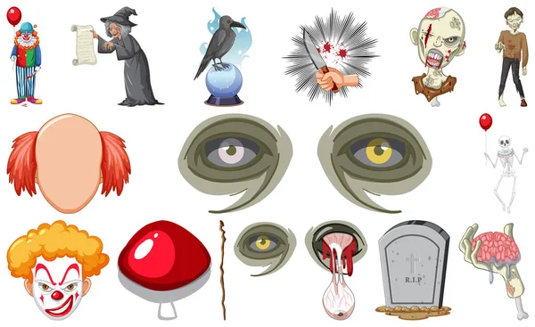 Set Horror Halloween Objects Cartoon Characters Illustration — Διανυσματικό Αρχείο
