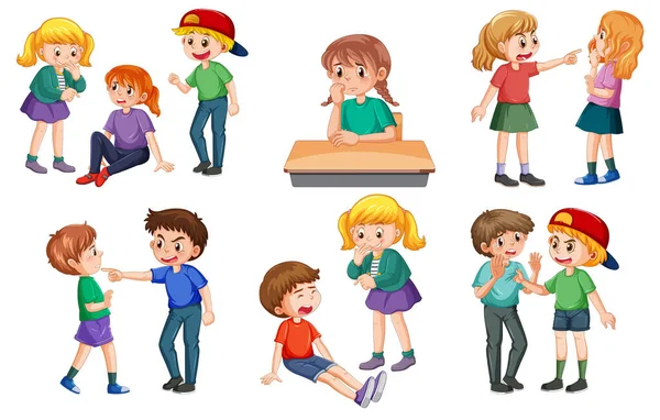 Bullying Kids Cartoon Characters Set Illustration — стоковый вектор