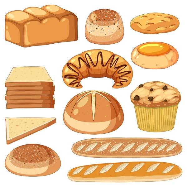 Set Bread Pastry Bakery Products Illustration — Stock Vector