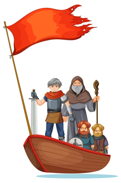 Волшебник Рыцарь Иллюстрации Лодки — стоковый вектор