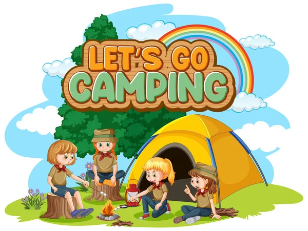 Camping Kinder Und Textgestaltung Für Wort Let Camping Illustration — Stockvektor