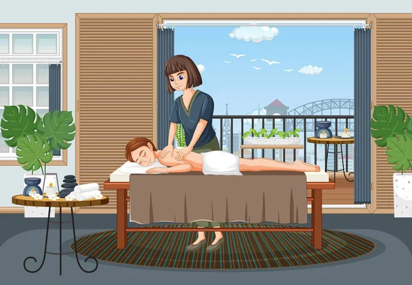 Femme Obtient Massage Dans Spa Illustration — Image vectorielle