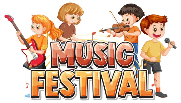 Musique Festival Texte Avec Enfants Illustration Groupe Musique — Image vectorielle