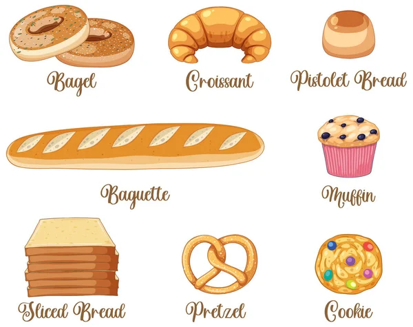 Set Pan Pastelería Productos Panadería Ilustración — Archivo Imágenes Vectoriales