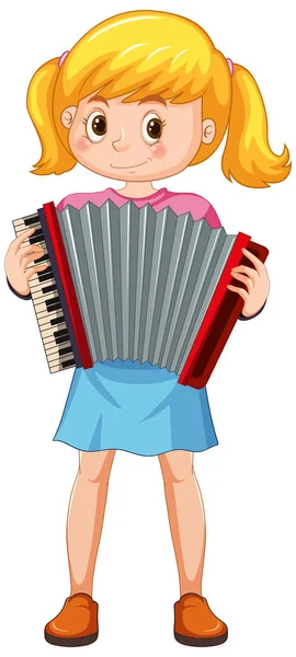 Lány Játszik Harmonika Vektor Illusztráció — Stock Vector