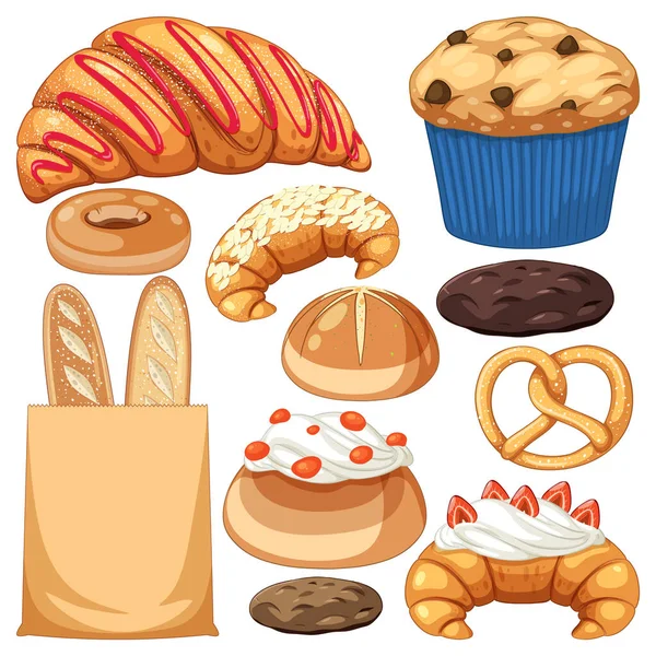 Zestaw Chleba Wyrobów Piekarniczych Ilustracji — Wektor stockowy