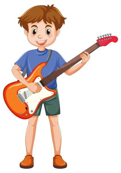 Chłopiec Gra Wektor Gitara Elektryczna Ilustracja — Wektor stockowy