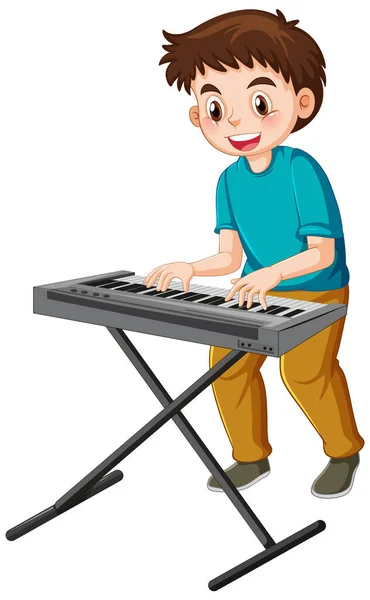Chlapec Hrající Elektronický Hudební Nástroj Ilustrace — Stockový vektor