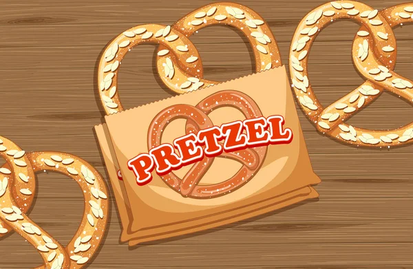 Top View Pretzel Breads Table Illustration — Stock Vector