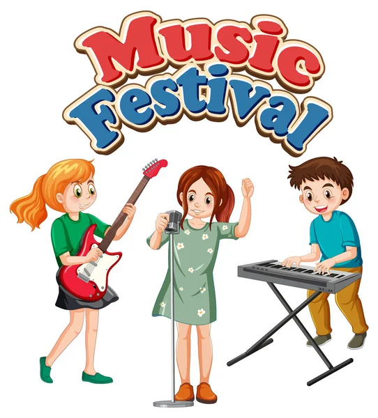 Musica Festival Testo Con Bambini Musica Banda Illustrazione — Vettoriale Stock