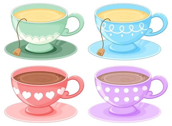 Σύνολο Του Καφέ Και Φλιτζάνι Τσάι Εικονογράφηση — Διανυσματικό Αρχείο