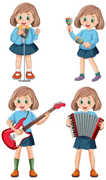 Set Kids Playing Different Musical Instrument Illustration — Stock Vector