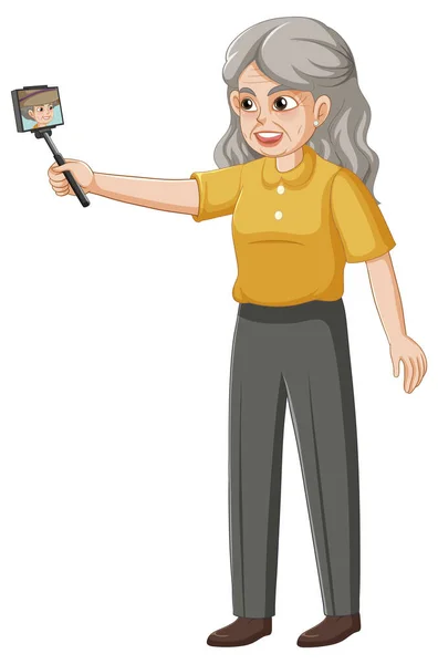 Senior Mulher Tomando Selfie Ilustração —  Vetores de Stock